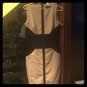 Ralph Lauren tan and leather accent midi dress